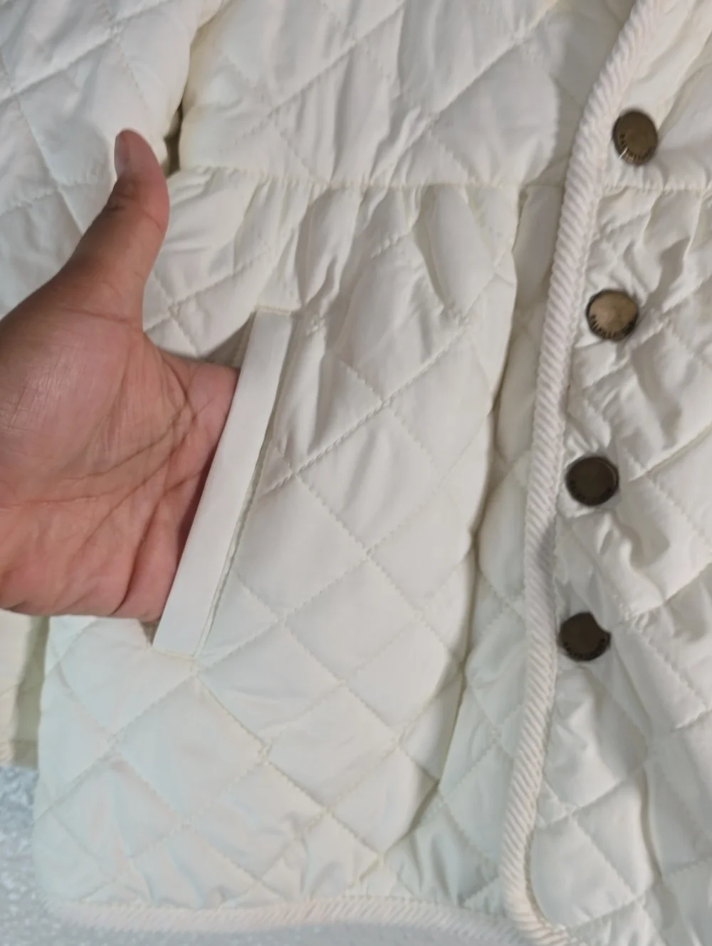 Ralph Lauren Girls' Cream Quilted Puff Jacket with Corduroy Collar